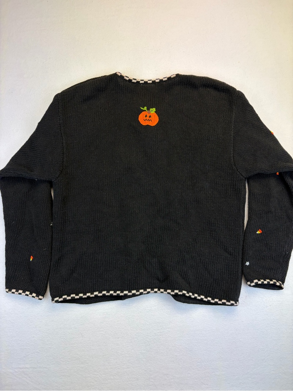 Vintage Halloween Zip Up Cardigan Sweater Large Croft Barrow Grandma Cats Bats - Picture 12 of 13